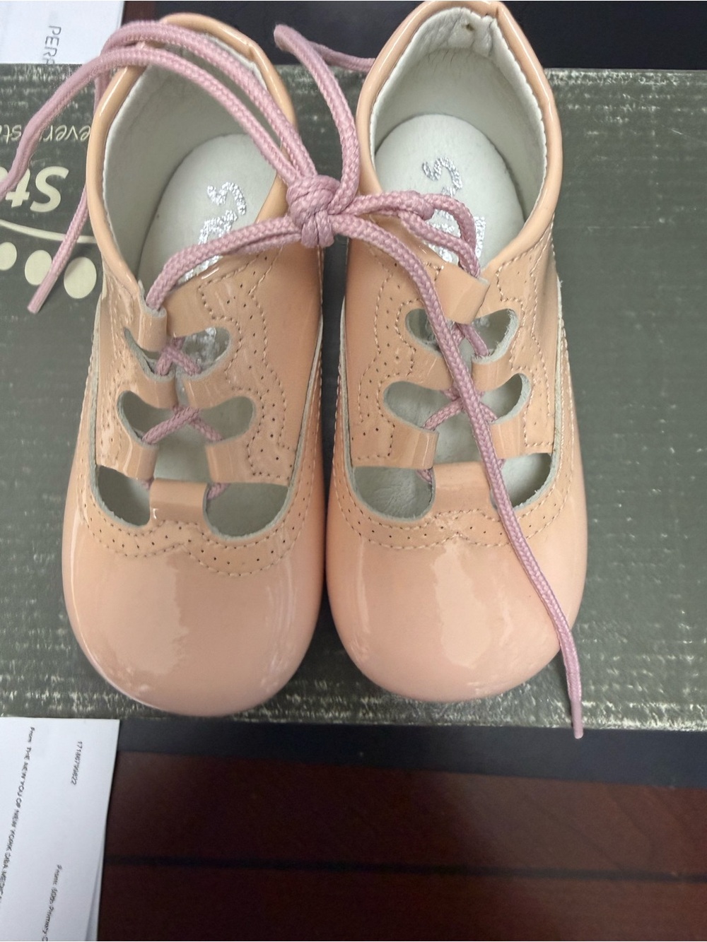 Made in Spain Baby Patent Lace-Up in Blush Pink brand new no box